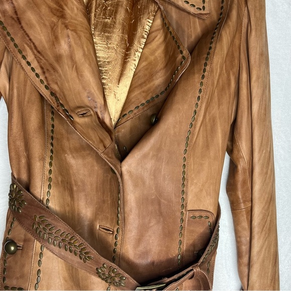 Michael Kors Size Large 100% LeatherTan Women’s Lined Studded Rate Jacket Belt - Picture 7 of 16